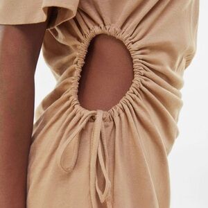 Tan Ruched Cutout Dress